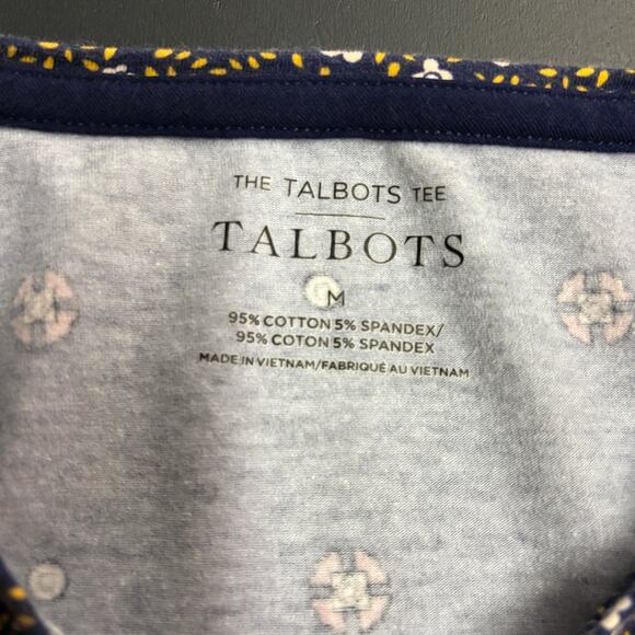 Talbots Paisley Jewel Print Long Sleeve Tee Navy Boho Embellished Top Size M - Picture 7 of 8